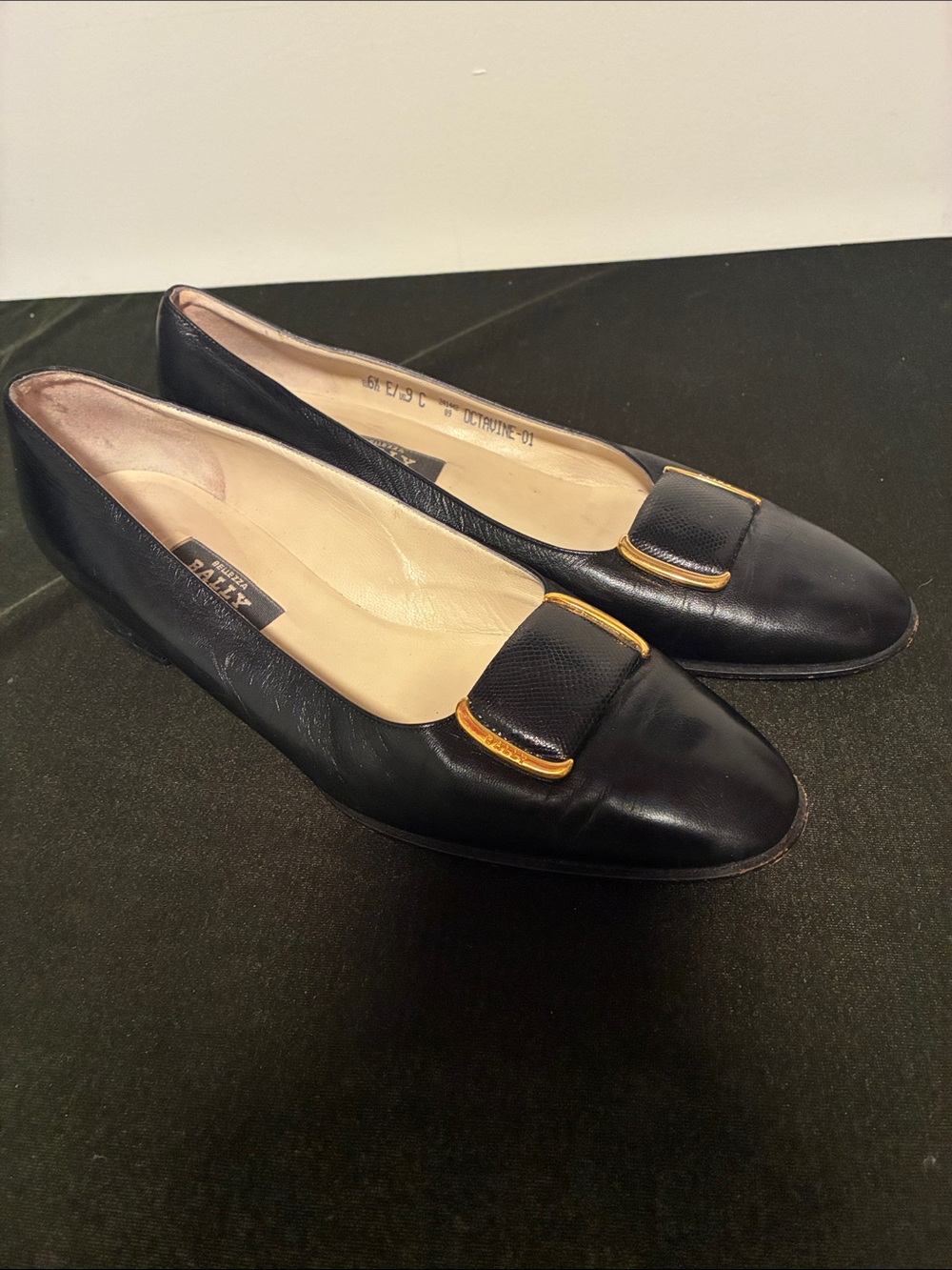 Bally Classic Black Leather Women's Low heel with Gold Accent